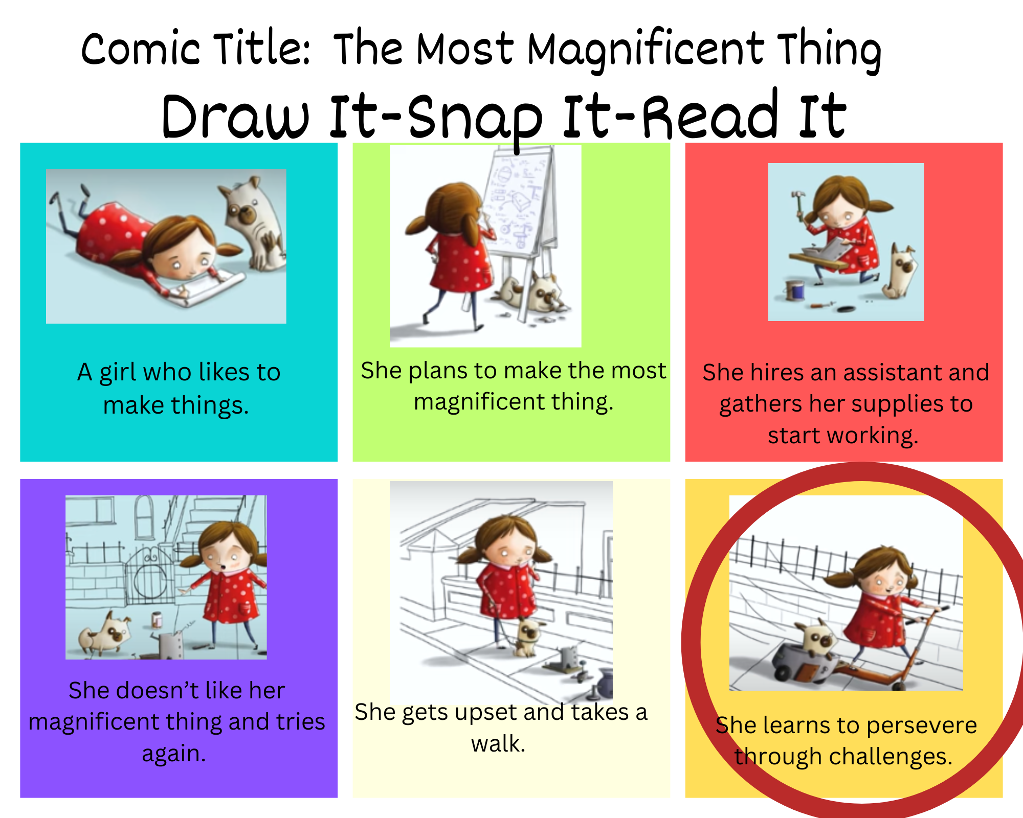 Student drawing comic strip summary