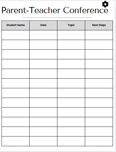 Printable planner for curriculum and communication