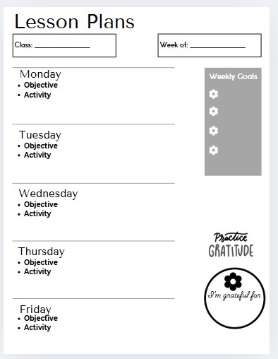 Teacher planner template with weekly lesson plan