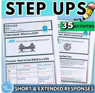 Example of a RACES paragraph writing response using text evidence and sentence starters for elementary students.
